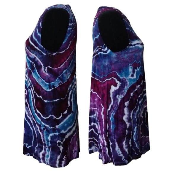 Medium Sleeveless Tunic Purple and Blue Geode Style Tie Dye Top - Picture 3 of 3